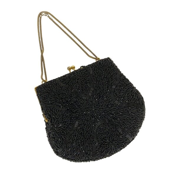 La Regale Vintage Black Beaded Evening Bag With Gold Chain Strap - Picture 1 of 7